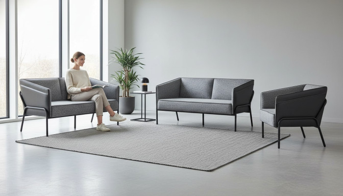 Sitzmöbel Ledersofas Lehnsessel 2-Sitzer Sessel Grau Edelstahl Leder
