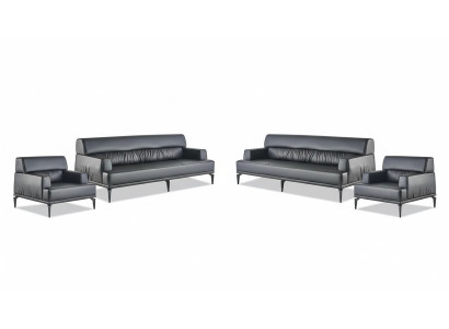 Sofagarnitur Couch Polster Möbel Büroeinrichtung Sitzer Schwarz Sofa-Set 4tlg.