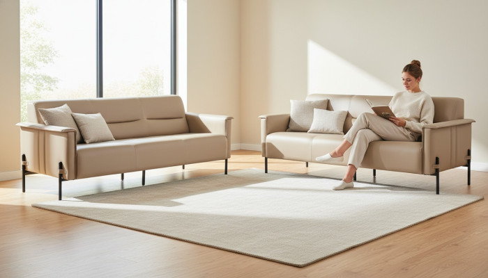 Ledersofas 3-Sitzer Edelstahl Beige Modern Edelstahl Couch Leder Holz