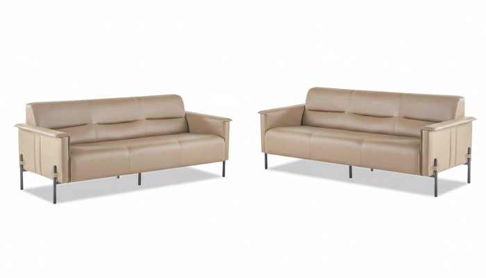 Ledersofas 3-Sitzer Edelstahl Beige Modern Edelstahl Couch Leder Holz