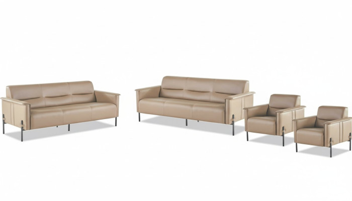 Komplett Sofa-Set 3-Sitzer Sessel Ledersofa Modern Lehnsessel Leder