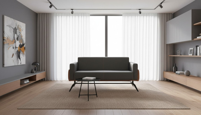 Couch Schwarz Braun Sofa 2-Sitzer Ledersofa Modern Edelstahl Leder Holz