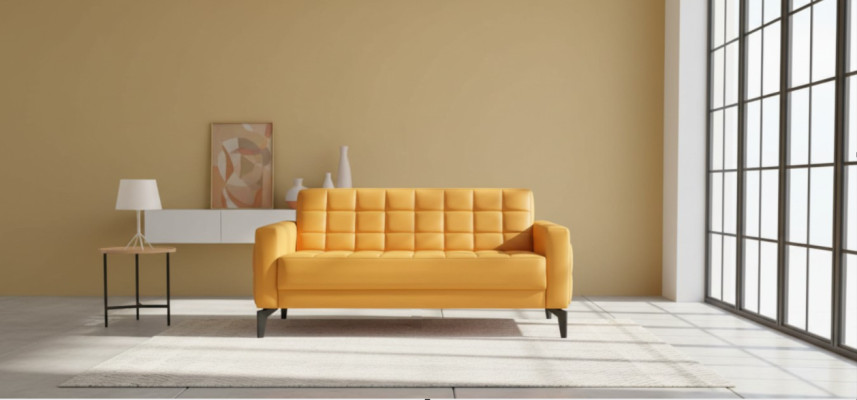 Couch Gelb 2-Sitzer Sofa Chesterfield Ledersofa Sitzmöbel Zweisitzig