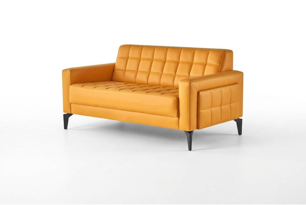 Couch Gelb 2-Sitzer Sofa Chesterfield Ledersofa Sitzmöbel Zweisitzig