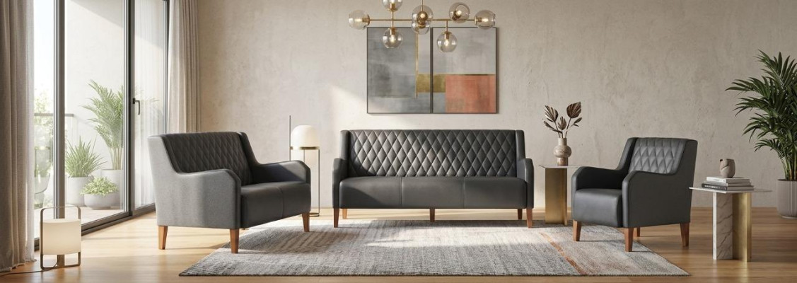 Komplett-Set 3-Sitzer 2-Sitzer Sessel Schwarz Sofa-Set Modern Sofas