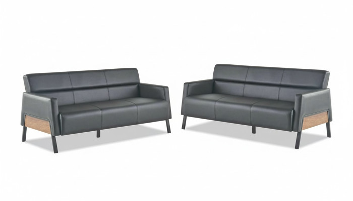 Ledersofas Sofa-Set 3-Sitzer Schwarz Modern Leder Edelstahl Couch Holz