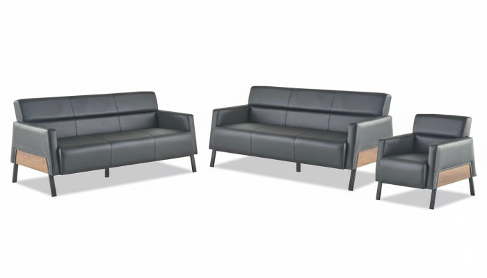 Sofas 3-Sitzer Sessel Schwarz Modern Sitzmöbel Sofa-Set Ledersofas Holz