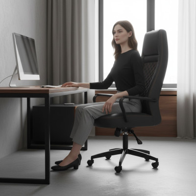 Chefsessel Schwarz Bürostuhl Modern Leder Mit Rollen Arbeitszimmer Büro