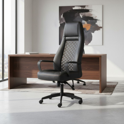 Chefsessel Schwarz Bürostuhl Modern Leder Mit Rollen Arbeitszimmer Büro