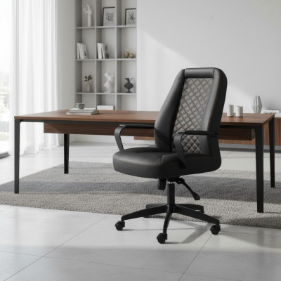 Chefessel Arbeitszimmer Bürostuhl Schwarz Mit Rollen Modern Leder Holz