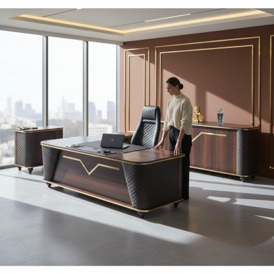 Komplett Arbeitszimmer-Set Bürotisch Bürostuhl Sideboard Kommode Holz