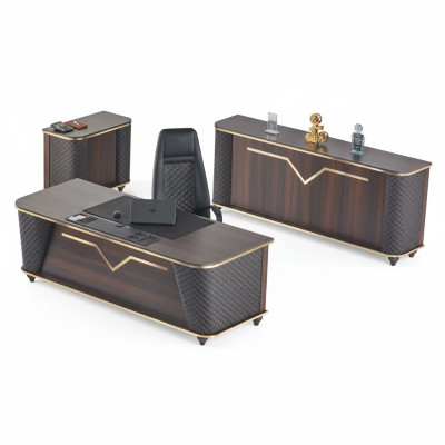 Komplett Arbeitszimmer-Set Bürotisch Bürostuhl Sideboard Kommode Holz