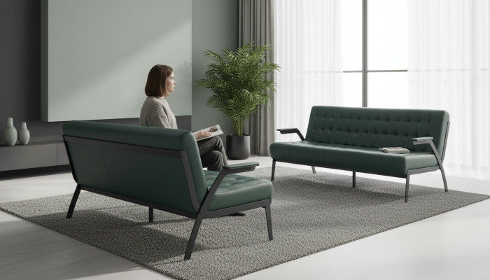 Sofas Ledersofas-Set 3-Sitzer Grün Sitzmöbel Modern Chesterfield Edelstahl