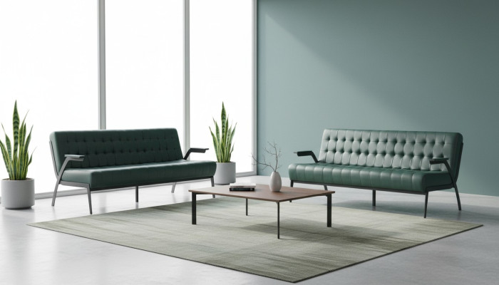 Sofas Ledersofas-Set 3-Sitzer Grün Sitzmöbel Modern Chesterfield Edelstahl