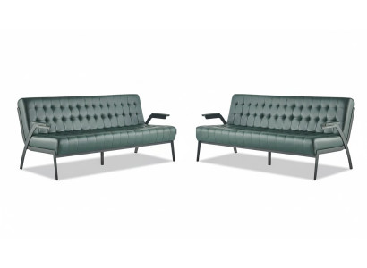 Sofas Ledersofas-Set 3-Sitzer Grün Sitzmöbel Modern Chesterfield Edelstahl