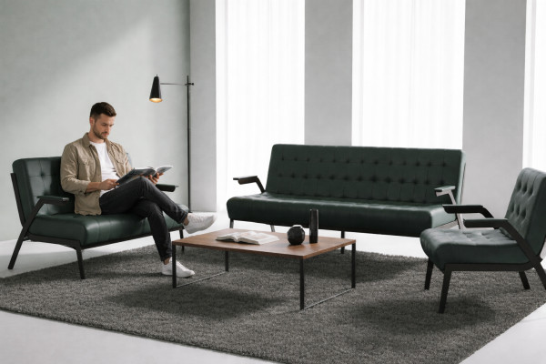 Komplett-Set Grün 3-Sitzer 2-Sitzer Sessel Modern Chesterfield Leder