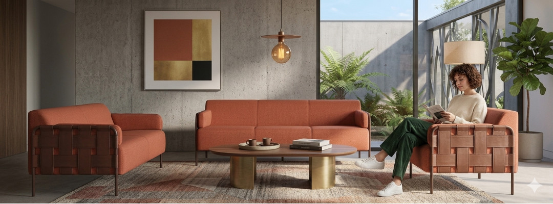 Komplett 3-Sitzer 2-Sitzer Sessel Sofa-Set Orange Sofagarnituren Sofas