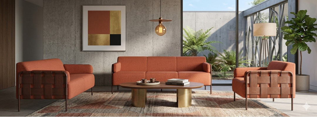 Komplett 3-Sitzer 2-Sitzer Sessel Sofa-Set Orange Sofagarnituren Sofas