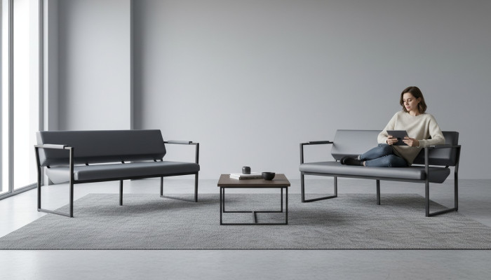 Ledersofas Set 3-Sitzer Schwarz Edelstahl Leder Modern Sofa-Set Couch