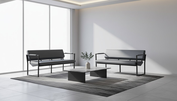 Ledersofas Set 3-Sitzer Schwarz Edelstahl Leder Modern Sofa-Set Couch