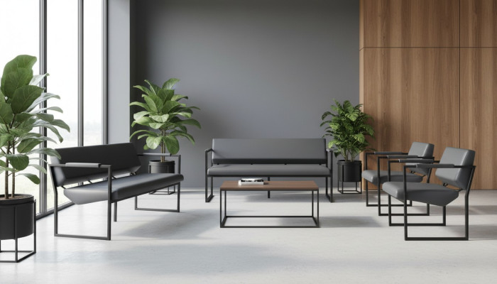 Sofagarnitur Schwarz Modern Ledersofa Sofa-Set 3-Sitzer Sessel Edelstahl