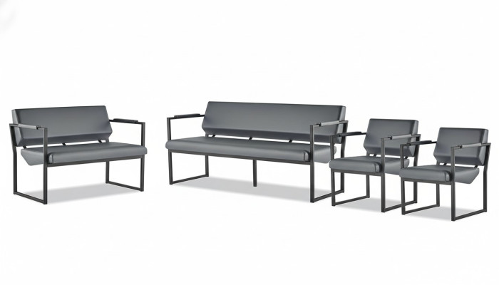 Komplett Set Sofas 3-Sitzer 2-Sitzer Sessel Schwarz Ledersofas Edelstahl