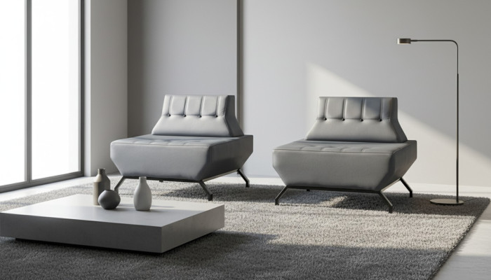 Lehnsessel Leder Edelstahl Set Sessel Art Deco Grau Moderner Chesterfield