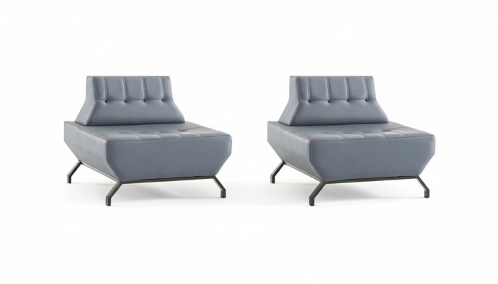 Lehnsessel Leder Edelstahl Set Sessel Art Deco Grau Moderner Chesterfield