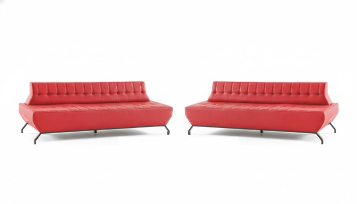 Sofa-Set Edelstahl Leder Chesterfield 2-Sitzer Sofas Leder Art Deco Rot