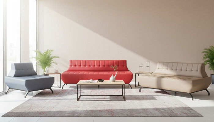 Komplett Sofa-Set Rot 3-Sitzer Beige 2-Sitzer Grau Sessel Art Deco Leder