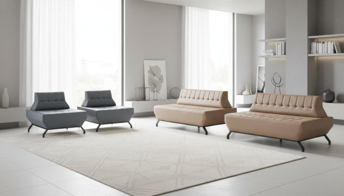 Ledesofas Set 2-Sitzer Sessel Beige Grau Chesterfield Sofas Edelstahl