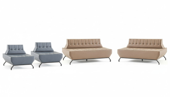 Ledesofas Set 2-Sitzer Sessel Beige Grau Chesterfield Sofas Edelstahl