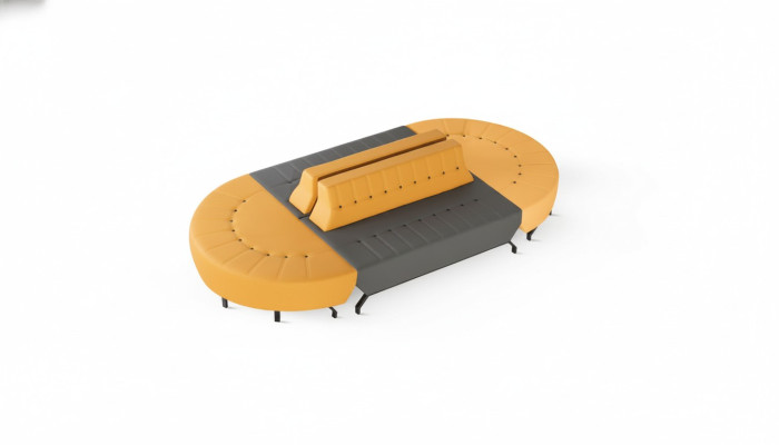 Oval Sofa Big Arbeitszimmer Foyer Art Deco Leder Gelb Grau Ledersofa