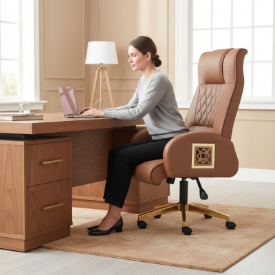 Bürostuhl Braun Braun Arbeitszimmer Rollen Modern Chefsessel Drehsessel