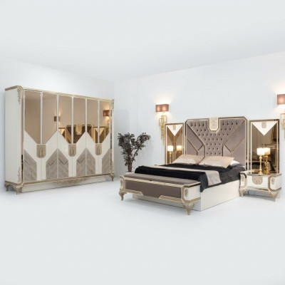 Schlafzimmer Set Bett + 2x Nachttische + Kleiderschrank 5tlg Komplett Möbel Hoz