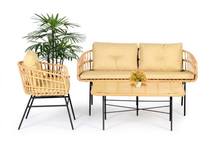3tlg Garten Möbel Set Sofagarnitur Tisch Sessel Veranda Sitzgruppen Esstisch Neu
