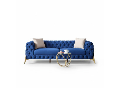 Design Wohnzimmer Luxus Sofa 3 Sitzer Chesterfield Sofa Blau Textil Hochwertig