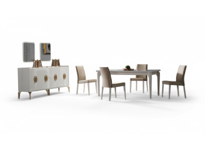 Esszimmer Set Esstisch + 4x Stühle + Sideboard + Spiegel 7tlg. Moderne Lux Möbel