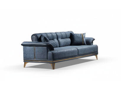 Dreisatzsofa Wohnzimmer 3-Sitzer Sofa Polster Möbel Stoff Blau Modern Couch