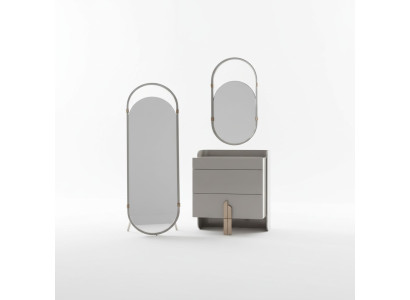 Kommode Oval Spiegel Standspiegel Schubladenschrank Hochglanz Edelstahl