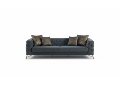 Luxus Sofa 4 Sitzer Couch Designersofa Chesterfield Blau Edelstahl Gold