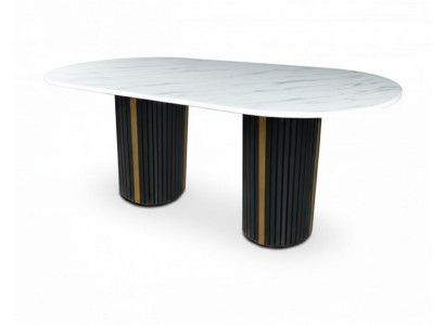 Luxus Esstisch Oval Tisch Esszimmertisch Marmoroptik Holz Edelstahl
