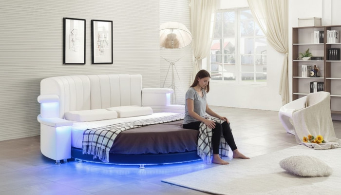 Μοντέρνο στρογγυλό κρεβάτι με LED φως