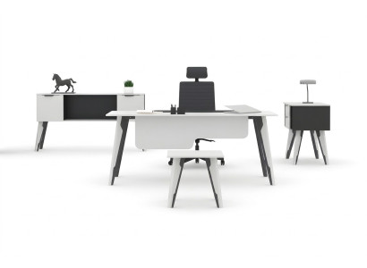 Arbeitszimmer Schreibtisch Büroschrank Kommode Couchtisch Weiß- Schwarz