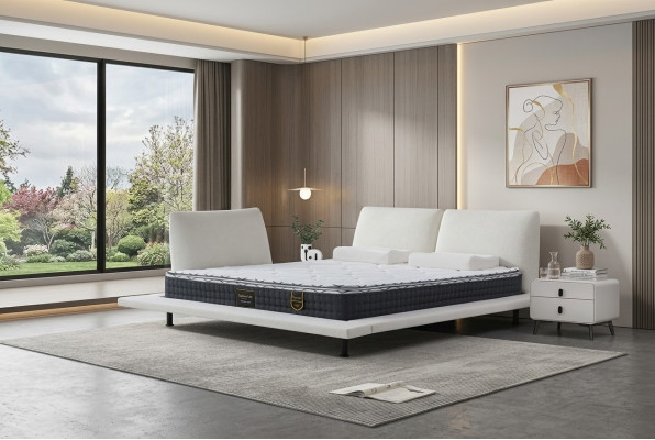 Μοντέρνο κρεβάτι boxspring με λευκό μινιμαλιστικό κεφαλάρι