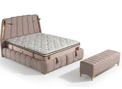 Elegantes Bett mit Matratze in Beige aus Textil und Edelstahl