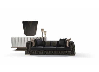 Elegantes schwarzes 4-Sitzer Sofa aus Textil mit Holzrahmen