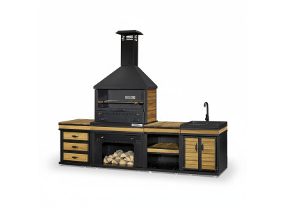 Außenküche in Schwarz Holz Edelstahl modern robust