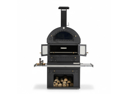 Eleganter Grillkamin aus Edelstahl in Schwarz für Garten und Terrasse