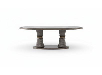 Elegantes Silbernes Esszimmer Set aus Holz mit Vitrine und Stühlen